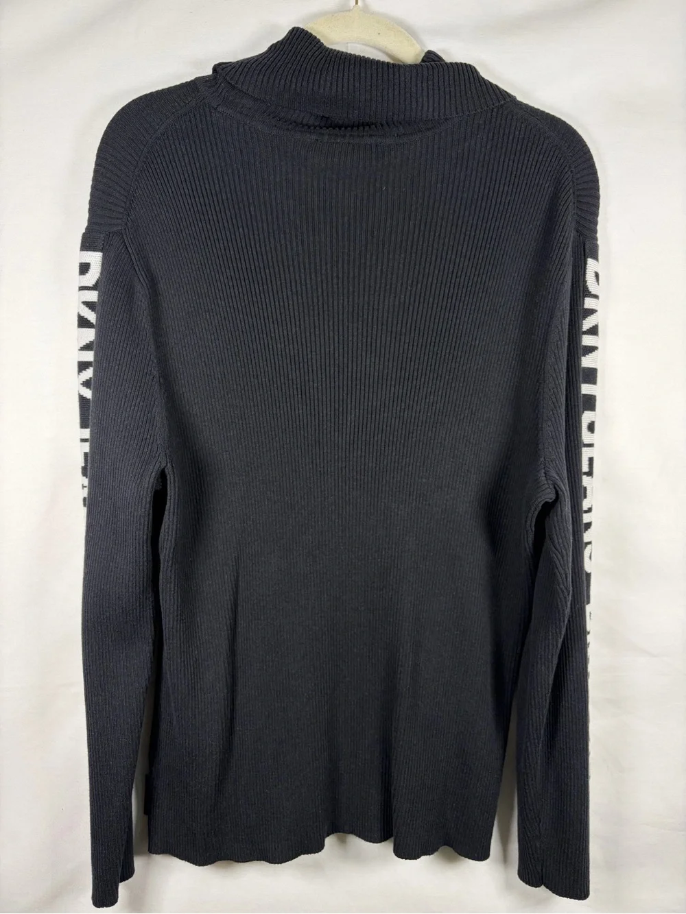DKNY Jeans Black Ribbed Stretch Cowl Neck 2XL Sweater Large Casual Designer Logo